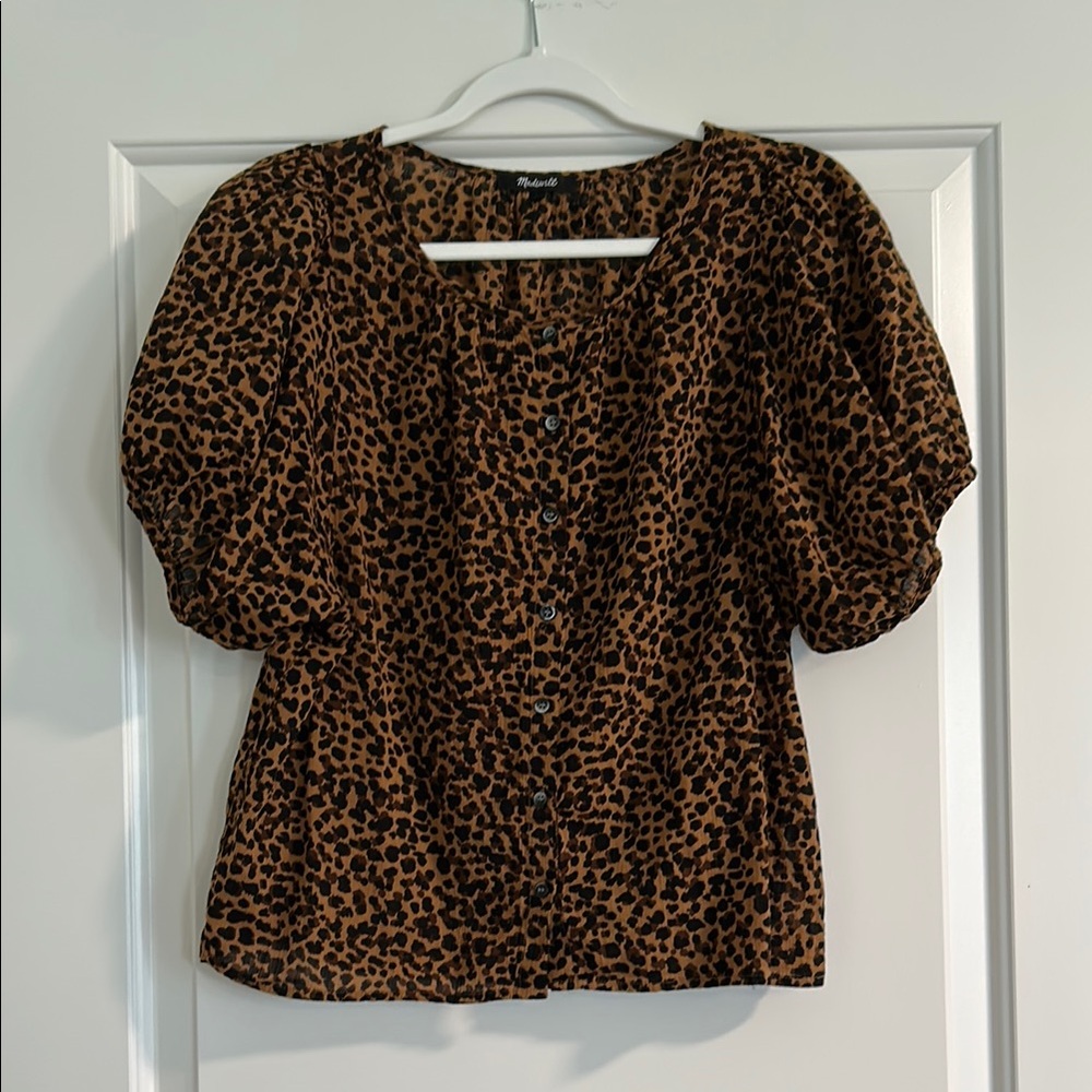 Madewell Puff Sleeve Animal Print Blouse